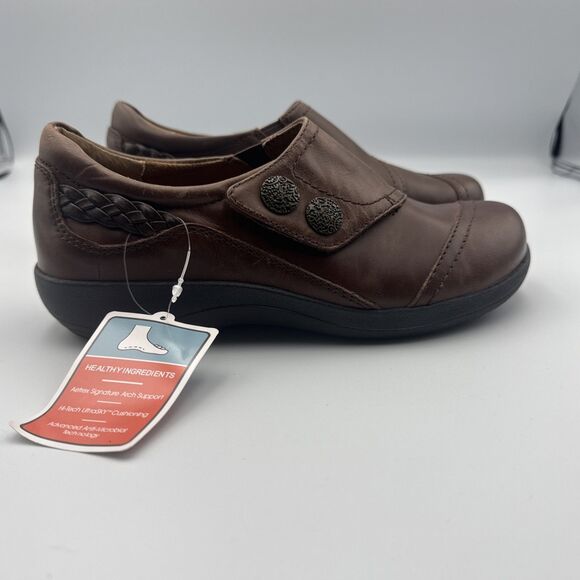 NEW Aetrex Karina Brown DM502 Leather Monk‎ Strap Casual Shoe ($140 ) US 5-5.5 - Picture 1 of 13